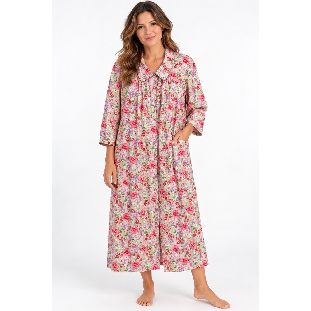 Vintage Models Coat Floral Button Front House Dress Pink Purple Cotton Size 8